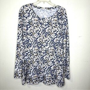 Peruvian Connection floral tunic tee top Pima Cotton knit pullover Sz XL XXL